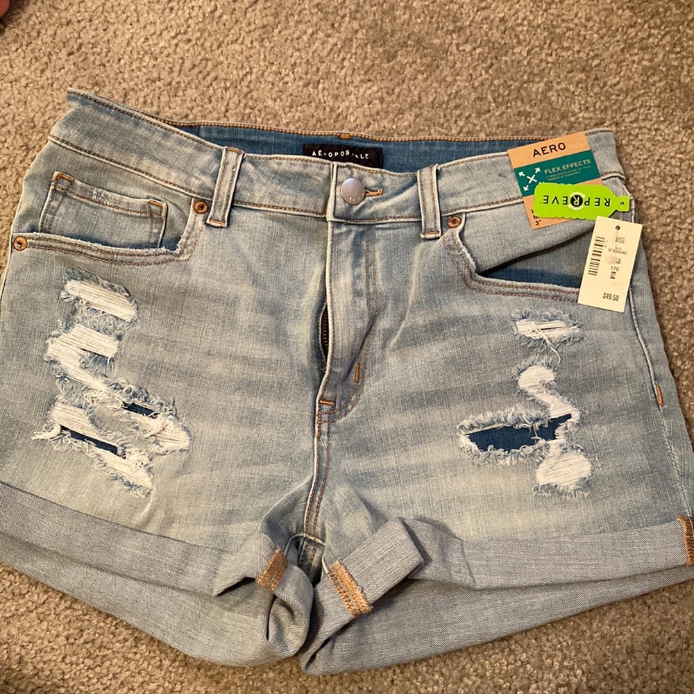 Hugh rise midi aero shorts light wash